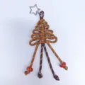 Handmade woven paracord Christmas tree keychain with a star clip and red decorative beads - Brown And Light Brown