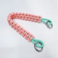 Short handmade pink and mint green woven wrist strap lanyard with dual silver metal rings - Pink & Green