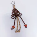 Handmade woven brown and tan Christmas tree keychain bag pendant with red beads - Brown+Khaki