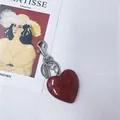 Sparkling ruby red glitter heart keychain with silver-tone metal lobster clasp charm - L / Burgundy