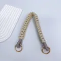 Handmade thickened beige and white braided handle strap with luxury gold rings for bags - Off White