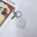 Elegant white marbled heart-shaped keychain with silver metal clasp for handbags - L / Milky White