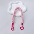 Handmade pink braided phone wrist strap with dual metal rings for phone security - Pink
