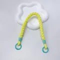 Handmade braided yellow phone wrist strap lanyard with teal rings for secure carry. - Yellow