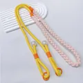 Hand-woven colorful dopamine style adjustable crossbody phone lanyard with pearl detail - Pink and Yellow