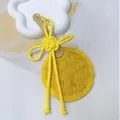 Handmade yellow bamboo woven fan pendant with a traditional Chinese knot for bag charm - Yellow Fan With Chinese Knot / Yellow