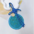 Handmade blue bamboo woven mini fan charm ornament featuring intricate Chinese knot cord - Blue Fan With Chinese Knot / Blue