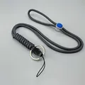 Adjustable grey braided paracord phone lanyard with blue slider and zinc alloy key ring - Gray