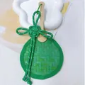 Green handmade bamboo woven fan charm featuring a decorative Chinese knot pendant - Green Fan With Chinese Knot / Green