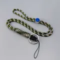 Adjustable green camo paracord neck lanyard with blue slider and silver metal key ring - Camo Green