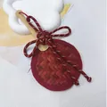 Handmade bamboo fan pendant with decorative red Chinese knot, creative cultural gift charm - Burgundy