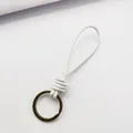 Simple handmade white leather wrist strap keychain with vintage bronze metal ring charm. - White Leather Rope + Bronze Key Buckle / White