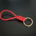 Hand-woven red paracord keychain lanyard with golden ring for car key accessories - Red