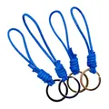 Hand-woven blue wax rope keychain with four different metal ring finishes for daily use - Light Gold Keychain / Dark Blue