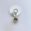 Gothic horror eyeball keychain with green demon eye iris and silver heart charm accessory - Red Blood Veins Green Eye