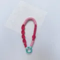 Handmade multi-purpose woven pink and magenta lanyard strap with teal spring ring clasp - Rose Red + Pink