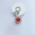 Gothic horror eyeball keychain with silver heart charm and orange iris detail - Red Blood Veins Red Eye