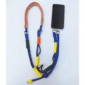 Handmade braided multi-color phone lanyard with durable adjustable cross-body strap - Blue