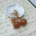 Cute brown glitter cherry keychain with gold stem and clasp for bag accessories - Glitter