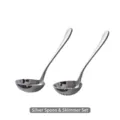 Silver mirror finish 304 stainless steel soup ladle and slotted spoon set for kitchen - Set / Silver