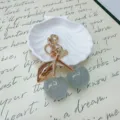 Cute glittery grey cherry keychain with gold leaf, stylish accessory for bags and keys - Glitter Gray