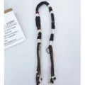 Hand-woven replacement bag strap in black, white, and brown braided cotton rope - Black