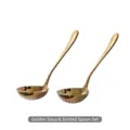 Premium gold 304 stainless steel soup and slotted spoon set with mirror polished finish - Set / Gold