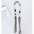 Adjustable multicolor handwoven cotton rope bag strap replacement with silver metal rings - White