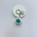 Gothic eyeball keychain with blue iris and silver heart charm decorative bag accessory - White Ball Blue Eye