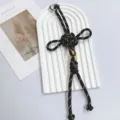 Handmade black and white checkered braided Chinese knot bag charm and car keychain - Black