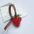 Realistic 3D strawberry bag charm with high quality brown leather strap accessory - Red Strawberry No Spots