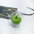 Green faux apple pendant in clear sphere for Christmas car or bag decor - 3.5cm Apple + Transparent Acrylic / Green Apple