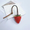 Cute realistic 3D strawberry bag charm with premium brown leather strap for ladies - Red Strawberry With Black Spots