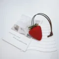 Realistic large 3D red strawberry bag charm with green leaves and premium leather strap - Red Large Strawberry Without Dots (Strawberry Pendant)