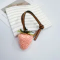 Simulation 3D pink strawberry bag charm ornament with brown leather strap detail - Pink Strawberry With Red Spots