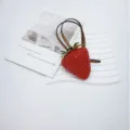 Large realistic 3D simulation strawberry bag charm pendant with brown leather straps. - Red Large Strawberry With Dots (Strawberry Pendant)