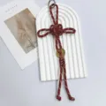Exquisite handmade red braided Chinese knot keychain pendant with lucky copper coin charm - Burgundy