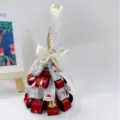 Christmas tree ribbon hanging ornament with gold stamping and holiday patterns - Silver Red and Off-white Bow
