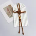 Minimalist handmade brown braided Chinese knot bag pendant with gold coin charm keychain - Khaki