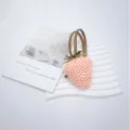 Large 3D simulation strawberry bag charm in light pink with leather strap - Pink Large Strawberry With Dots (Strawberry Pendant)