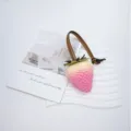 Large 3D simulation strawberry bag charm with pink gradient and brown leather strap gift - Pink Gradient Large Strawberry (Strawberry Pendant)
