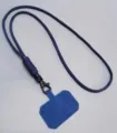 Blue braided phone lanyard with ultra-thin TPU tether tab and black metal hook. - Blue Phone Lanyard With TPU Pad / Blue
