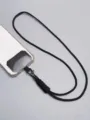 Black braided universal phone lanyard with ultra-thin insert patch for all phone cases - Black Phone Lanyard With TPU Pad / Black
