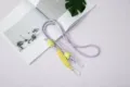 Adjustable lavender purple and neon yellow braided crossbody phone lanyard strap with hooks - Light Purple Rope + Yellow + Green + White Ring