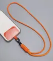 Durable orange paracord phone lanyard with universal TPU patch and black metal hook - Orange Phone Lanyard With TPU Pad / Orange