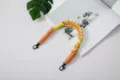 Handmade woven orange and yellow lanyard strap for phones and bags with metal clips - Fish Mouth Clasp with Tether Pad / Orange + Yellow