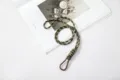 Handmade camouflage woven paracord lanyard with a durable brown carabiner hook for keys - Camo Cord With Brown Clip And PVC Pad / Camo Army Green