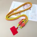Handmade colorful woven phone lanyard crossbody strap with universal red tether patch - Green And Watermelon Red Contrast Style / Long Adjustable (With Spring Ring And Pad)