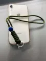 Adjustable green braided wrist lanyard for phone or keys - Army Green Rope + White Spring Ring
