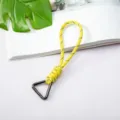 Yellow braided paracord lanyard with triangular black metal carabiner for outdoor camping use. - Triangle Spring Ring / Yellow